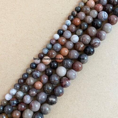 Natural Stone Wooden Petrified Jades Loose Beads 6 8 10 12MM Pick Size for Jewelry Making
