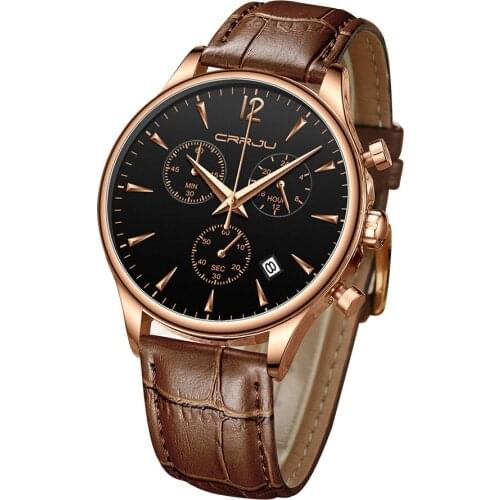 CRRJU Brand Watch Men Leather Sports Watches Mens Army Military Quartz Wristwatch Chronograph Male Clock Relogio Masculino