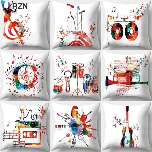 RZN Musical Instrument Pattern Decorative Cushions Pillowcase Polyester Cushion Cover Throw Pillow Sofa Decoration Pillowcover