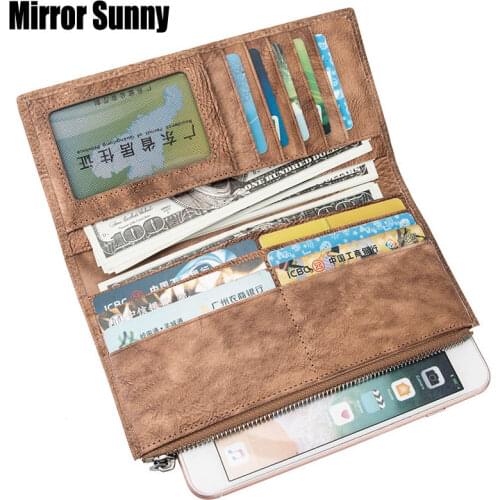 Long Wallet Mens Genuine Leather Zipper Purse Cowhide Leather Handbag European & American Vintage Handbag Leisure Clutch Bag