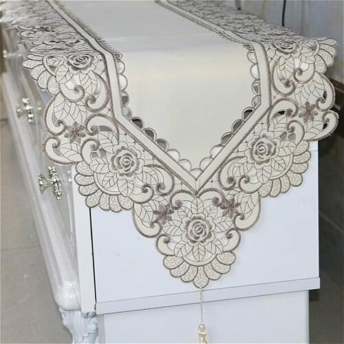 European Damask Embroidered Corner Rectangle Tablecloth Table Runner Bedroom Living Room Study Piano Kitchen Mantel Decoration