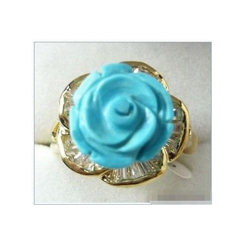 Blue Jade Flower Crystal Ring Size: 6.7.8.9