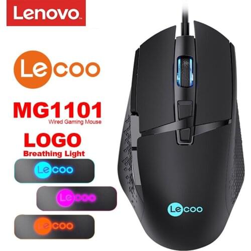Lenovo LECOO MG1101 Gaming Mouse with Skin-Like Surface 1000/1600/3200/6400DPI 4-Colors Logo Breathing Light for Windows 7 8 10