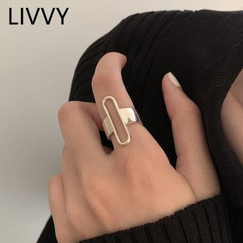 LIVVY Silver Color Opening Ring Classic Simple Geometric Arc Handmade Jewelry Gifts for Women Adjustable 2021 Trend