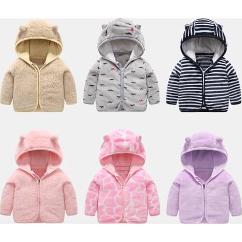 Baby Jacket Spring Autumn Clothing Childrens Coral Fleece Clothes Long Sleeve Cartoon Tops Unisex Kids Warm Thicken Hooded Coat