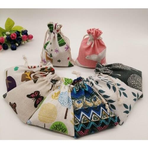 10pcs Pattern Style Jewelry Bags Pouch Drawstring Jute Bag Sack Cotton Bag Little Bags for Jewelry Display Storage Diy Gift Bag