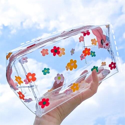 1pcs Cute Transparent Jelly Big Pencil Case Girls Fashion Portable Cosmetic Bag Cartoon Women Ladies PVC Makeup Cute Bag