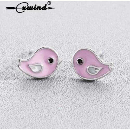 Fashion Pink Enamel Bird Rabbit Dog Earrings for Women Kid Cute Animal Design Stud Earring Brincos Femme 2019 Jewelry brincos