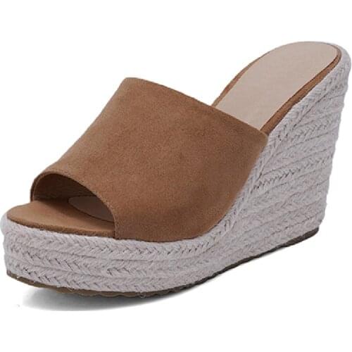 Thick Bottom Platform Womens Slippers Wedge Rope Mules Shoes 2021 Summer Sandals Woman Open Toe High-heeled Wedge Shoes Woman