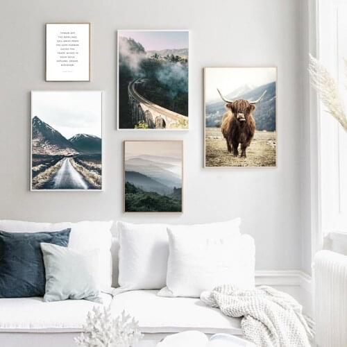 Wall Art Landscape Canvas Poster Nordic Nine Arch Bridge Foggy Forest Print Painting Scandinavian Picture Home Decoration
