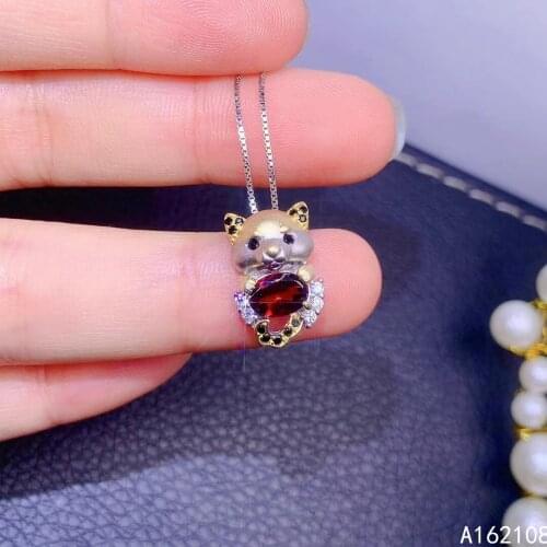 Fine Jewelry 925 Sterling Silver Inset With Natural Gemstones Women Luxury Elegant Dog Garnet Pendant Necklace Support Detection