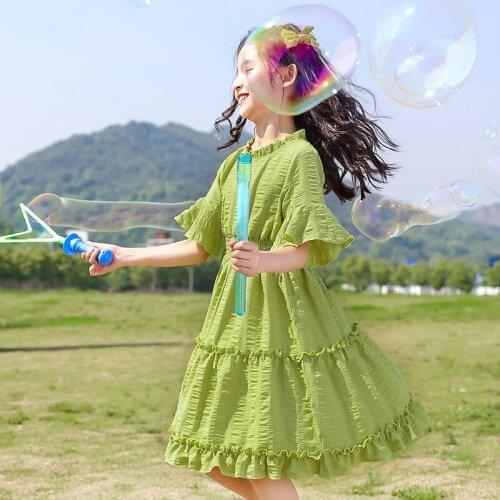 Princess Dresses for Girls 100%Cotton Summer New Korean Style Wedding Party Dress Flare Sleeve Childrens Costumes Girl Dresses