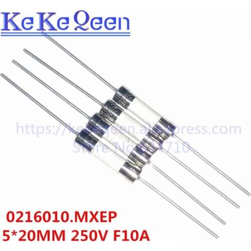 10pcs 5*20 0216010.MXEP F10A New and Original Fast Blow Fuse Ceramic Fuse with lead 5*20mm F10A 250V With 2 Pin 10A/250V 5X20MM