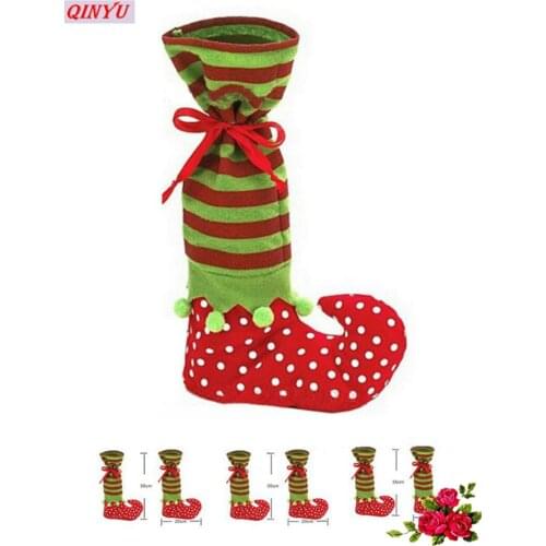 Santa Gift Elf stockings Sock Gift Bag Christmas Decoration Polka Dot Giving Candy Bag Satin Children Elf Foot Xmas Socks 6Z