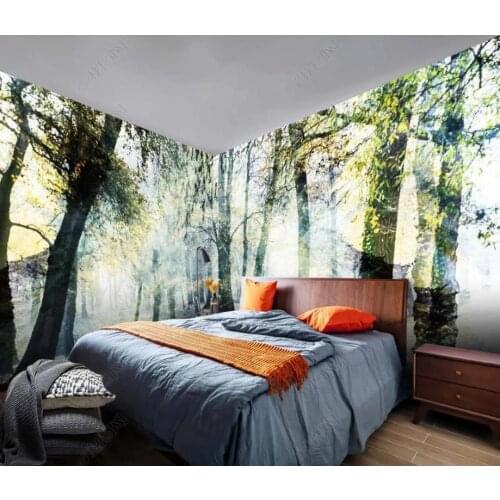 Custom photo wallpaper for walls 3 d murals Modern forest trees, animals, flowers and grass background wall decoration painting