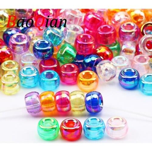100/200/300/400/500pcs Transparent Bright Acrylic Round Big Hole Bead For Children Necklace Bracelet Jewelry Making Accessories