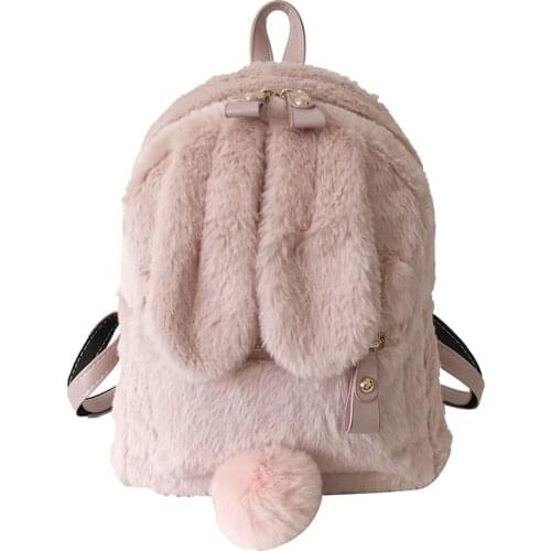 Furry Rabbit Ear Backpack cute Girls Shoulder Bag Mini Furry Fluffy Plush schoolbag Winter Womens Travel Bag