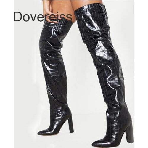 Dovereiss Fashion Womens Shoes Winter Pointed Toe Pure color sexy new Ladies Boots Block heels Over the knee boots 35-43