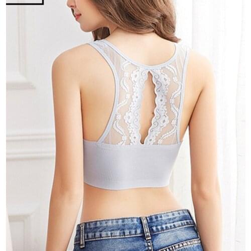 Sexy Women Lace Back Bralette Crop Tank Tops Bra Bustier Padded Seamless Bra Cropped Top