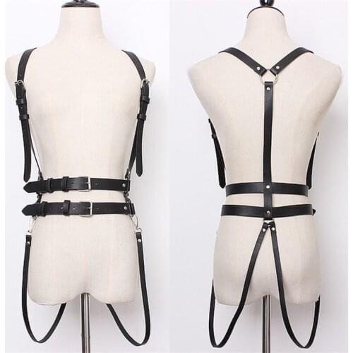 HATCYGGO Sexy Women Shoulder Harness Female Gothic Black Harness Leather Waistband Belt Women Body Bondage Suspender Belt