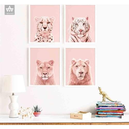 Modern Blush Pink Animals Wall Art Lion Cheetah Tiger Canvas Prints Paintings On Wall Picture For Living Room Poster And Prints