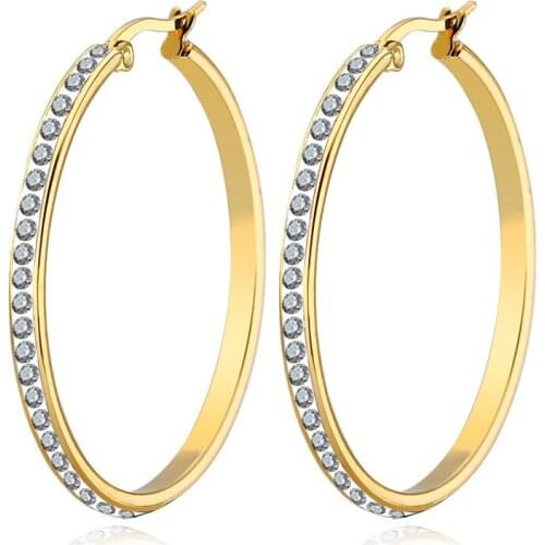 Todorova Shiny Crystal Earrings For Women Full Rhinestone Circle Earring Aros Aretes Round Hoop Earrings Stainless Steel Jewelry