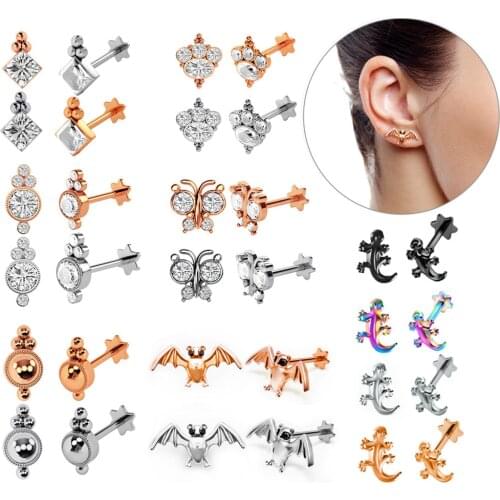 Inner Thread Zircon Ear Stud Gemstone Monroe 16G Hole Exquisite Earring Bone Pin Puncture Ornaments Tragus Butterfly Crown