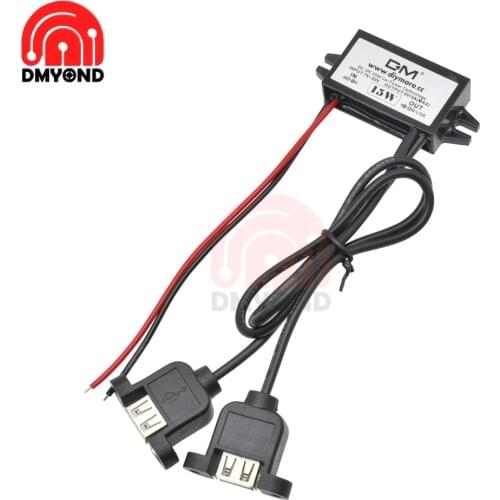 Waterproof Dual USB DC-DC 12V to 5V 3A Step-Down Car Power Converter Step-down Module Lead 12cm Output Adapter USB Cable 30CM