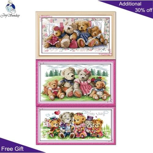 Joy Sunday Bear Family Embroidery K085(1)K085(2)K085(3) 14CT 11CT Counted and Stamped Home Decor Bear Family Cross Stitch kits