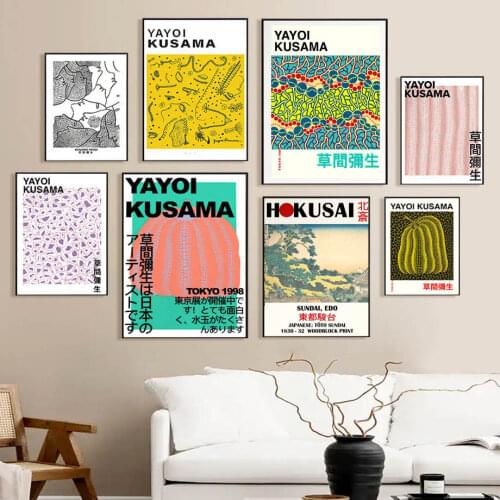 Yayoi Kusama Hokusai Pumpkin Line Abstract Wall Art Canvas Painting Nordic Posters And Prints Wall Picture For Living Room Decor