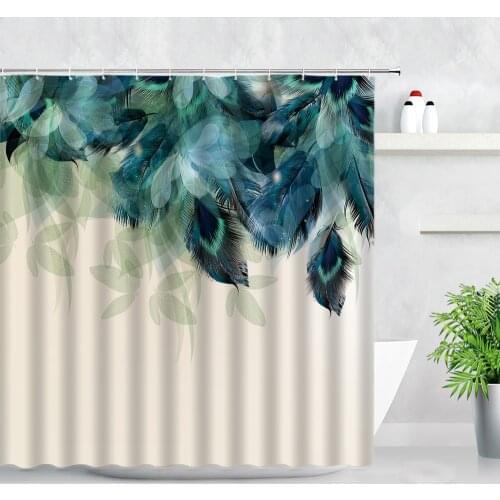Dream Peacocks Feather Shower Curtain Waterproof Fabric Bathroom Decor Modern Nordic Style Printed Bathroom Curtains With Hooks