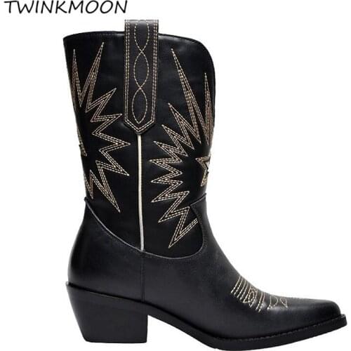 Embroidered Womens Winter Boots Point Toe Cowboy Western Ankle Boots Soft Leather Quality Handmade Women Shoes 2020