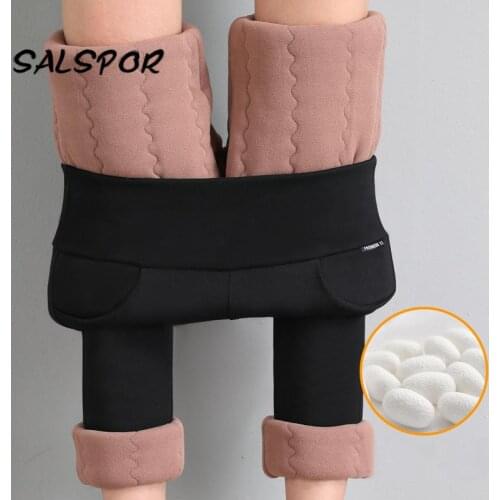 SALSPOR Winter Leggings Women Plus Size Cold Resistant Solid Stretchy Girls Keep Warm and Fleece Legging High Waist Thick Pants