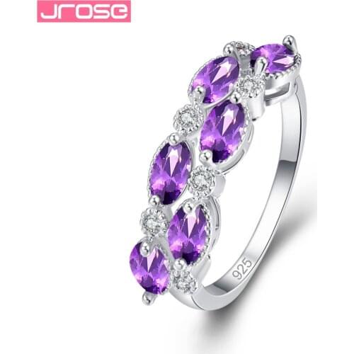 JROSE Wholesale Bohemia Style Women Fashion Oval Cut Purple & Pink & White Cubic Zircon Silver Wedding Ring Size 6 7 8 9