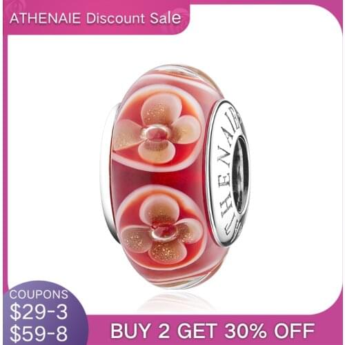 ATHENAIE Red Field of Flowers Murano Glass Charms 925 Sterling Silver Bead fit Charm Bracelet Necklace For Women Valentines Day