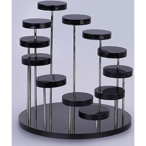 1pcs Fashion High Grade Acrylic Organic Glass Rings Displays Carrying Flat Round Black Clear for Jewelry Store 14.4x15.3cm