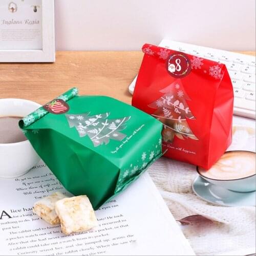20pcs Plastic Bags Christmas Gift Bags Package Bag Xmas Gift Decor Baking Packaging Bag Candy Boxes Cookies Candy Storage Bag