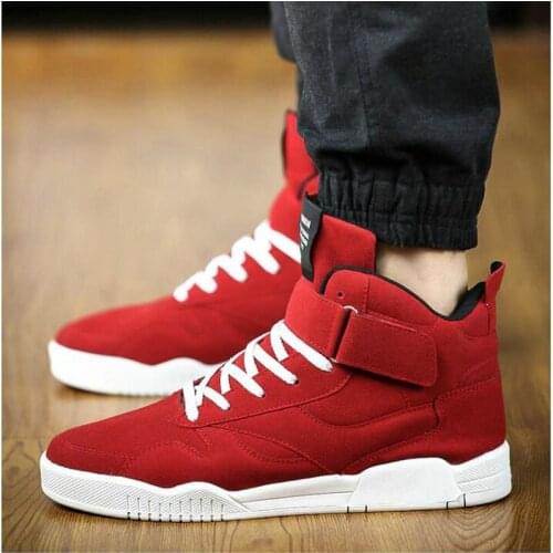 2019 QWEDF New Sneakers Canvas Shoes Men Sneakers Zapatillas Hombre Black Red Casual Top Sport Walking Lace-up Boots TH-64