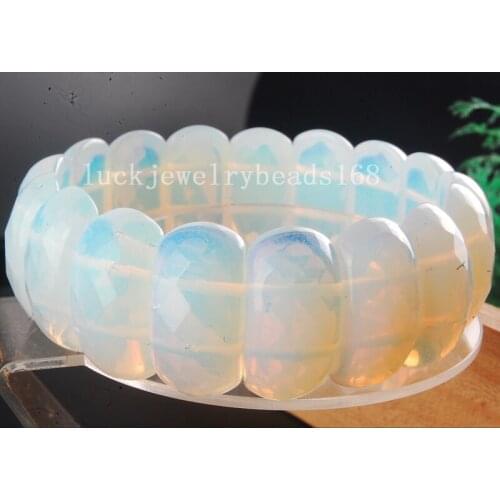 Free Shipping Fashion Jewelry 11x24mm Faceted Multicolor Opalite Opal Half Moon Women Men Beads Elastic Bracelet 7.5" FG7511