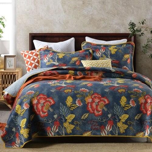 CHAUSUB Cotton Quilt Sets 3pcs Print Bedspread on the Bed Covers Pillowcase Queen Size Summer Blanket for Double Coverlet