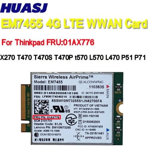 EM7455 FRU 01AX748 LTE 3G 4G Tarjeta for Thinkpad X1 carbono 5th gen X270 T470 T470S T470P t570 L570 L470 P51 P71