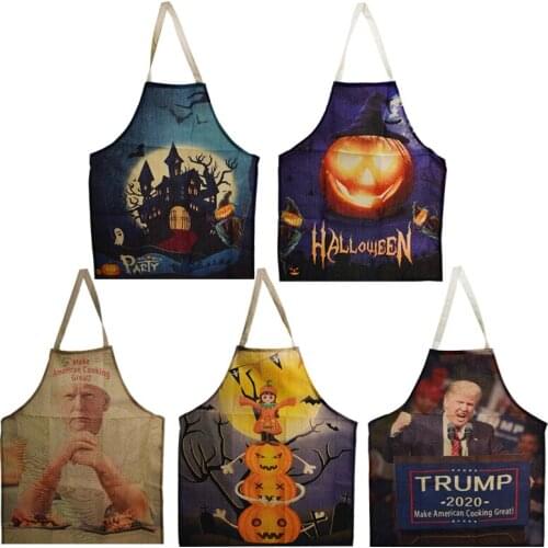 Halloween Pumkin Aprons Cute Trump Dinner Party Cooking Apron for Man Wowen Cook Chef Apron for Costume Party Carnival Cosplay