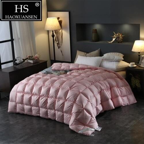 HS Filling Power 800 High Density Cotton Polyester Blending Pink Fabric Goose Down Quilt King Queen Size Duvet Winter Blanket