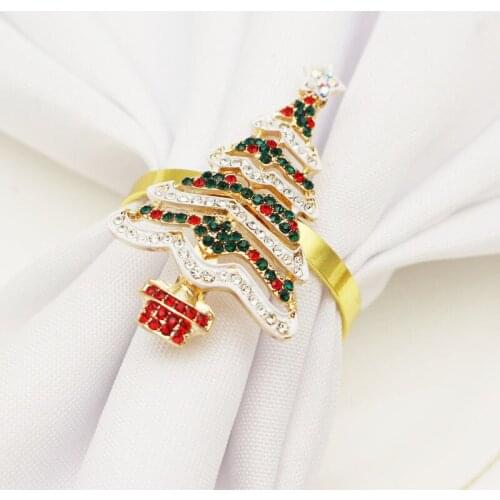 Exquisite Christmas Tree Napkin Ring Decorative Napkin Holder Buckle Retro Rhinestone Craft For Christmas Desk Decoration