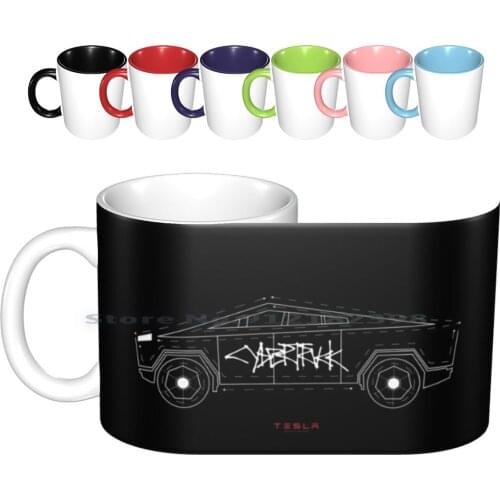 Tesla Cybertruck 3 ( Blueprint ) Ceramic Mugs Coffee Cups Milk Tea Mug Tesla Nikola Tesla Cybertruck Cyber Solar Radiant Blue