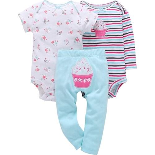 Baby boy girl clothes set strawberry (long sleeve +short sleeve + pants)kids boy bebes baby layette Clothing Sets roupa infantil
