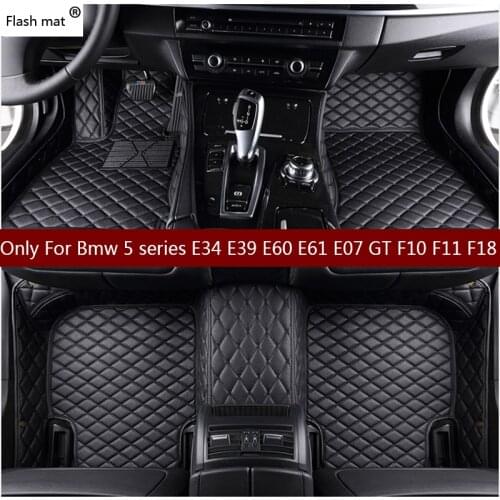 Flash mat leather car floor mats for Bmw 5 series E34 E39 E60 E61 F07 GT F10 F11 F18 2004-2018 Custom car foot carpet cover