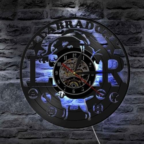 Labrador Dog Breed Vinyl Record Wall Clock Golden Retriever Puppy Wall Hanging Night Light Home Decor Doggy Art Dog Lover Gift