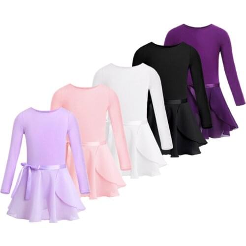 Leotardo de Ballet para niña, Ropa de baile de algodón de manga larga, gimnasia de clase de baile de Ballet con falda atada de