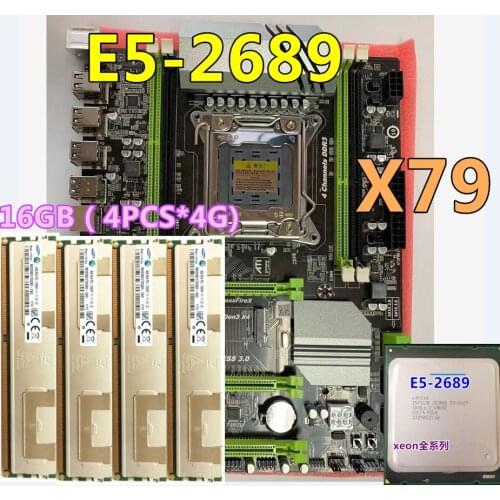 JSFFFL X79 Turbo motherboard LGA2011 ATX combos E5 2689 CPU 4pcs x 4GB = 16GB DDR3 RAM 1600Mhz PC3 12800R PCI-E NVME M.2 SSD
